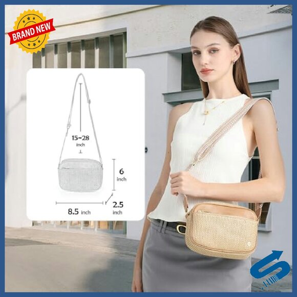 Straw Crossbody Bag RFID Blocking Adjustable Strap Travel Purse - Picture 3 of 8